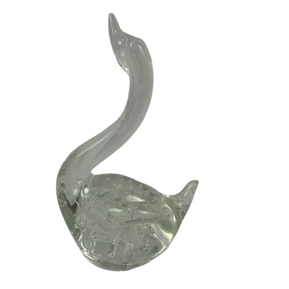 Hand Blown Clear Glass Swan Sculpture Figurine Bubble Paperweight Decoration - Picture 2 of 3